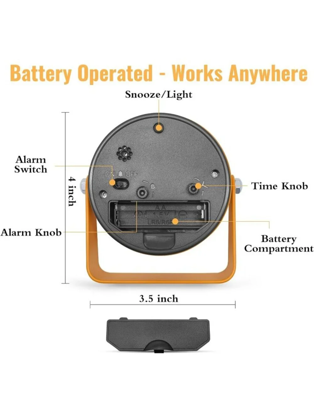 Home Orange Analog Quartz Battery Vintage Operated Silent Small Desk Alarm Clock